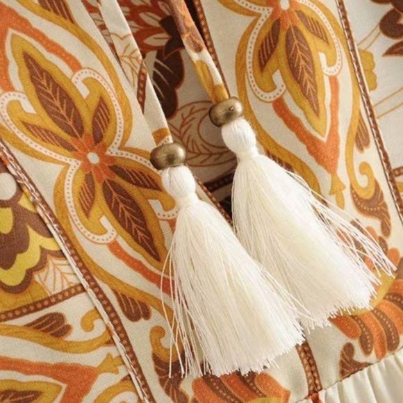 Bohemian Floral Print Tunic Peasant Top Yellow - Picture 5 of 8